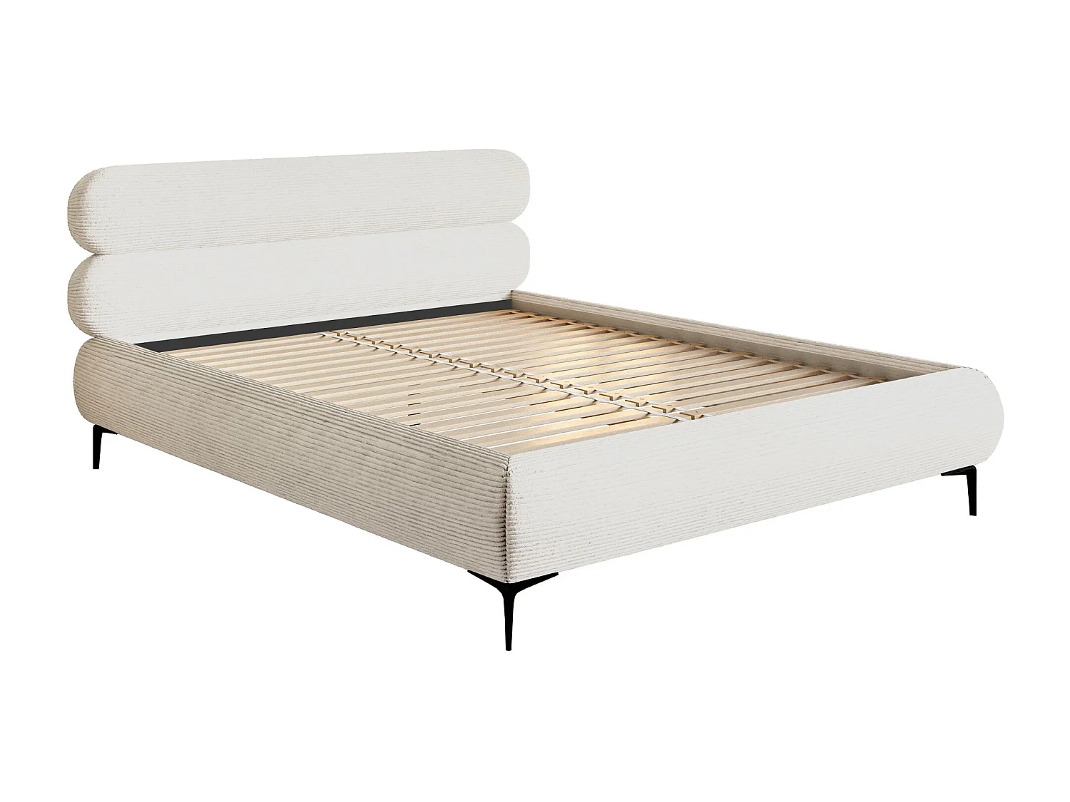 Lit tapissé 180x200 – sans rangement – velours côtelé – crème – ROULE CORD