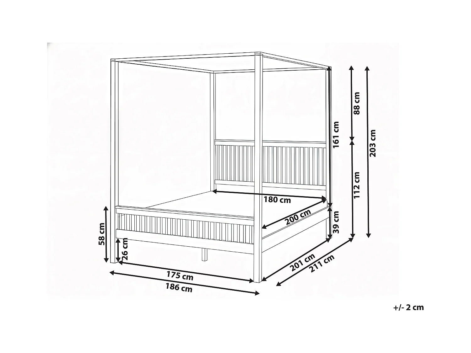 Lit à baldaquin Bois HARFLEUR 180 x 200 cm Marron clair