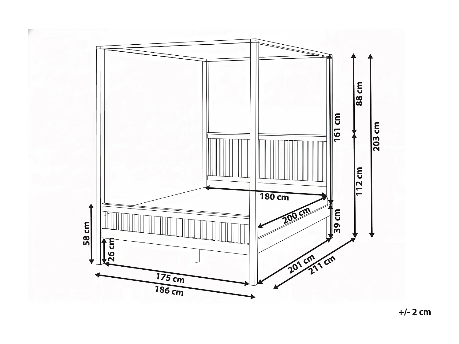 Lit à baldaquin Bois HARFLEUR 180 x 200 cm Marron clair
