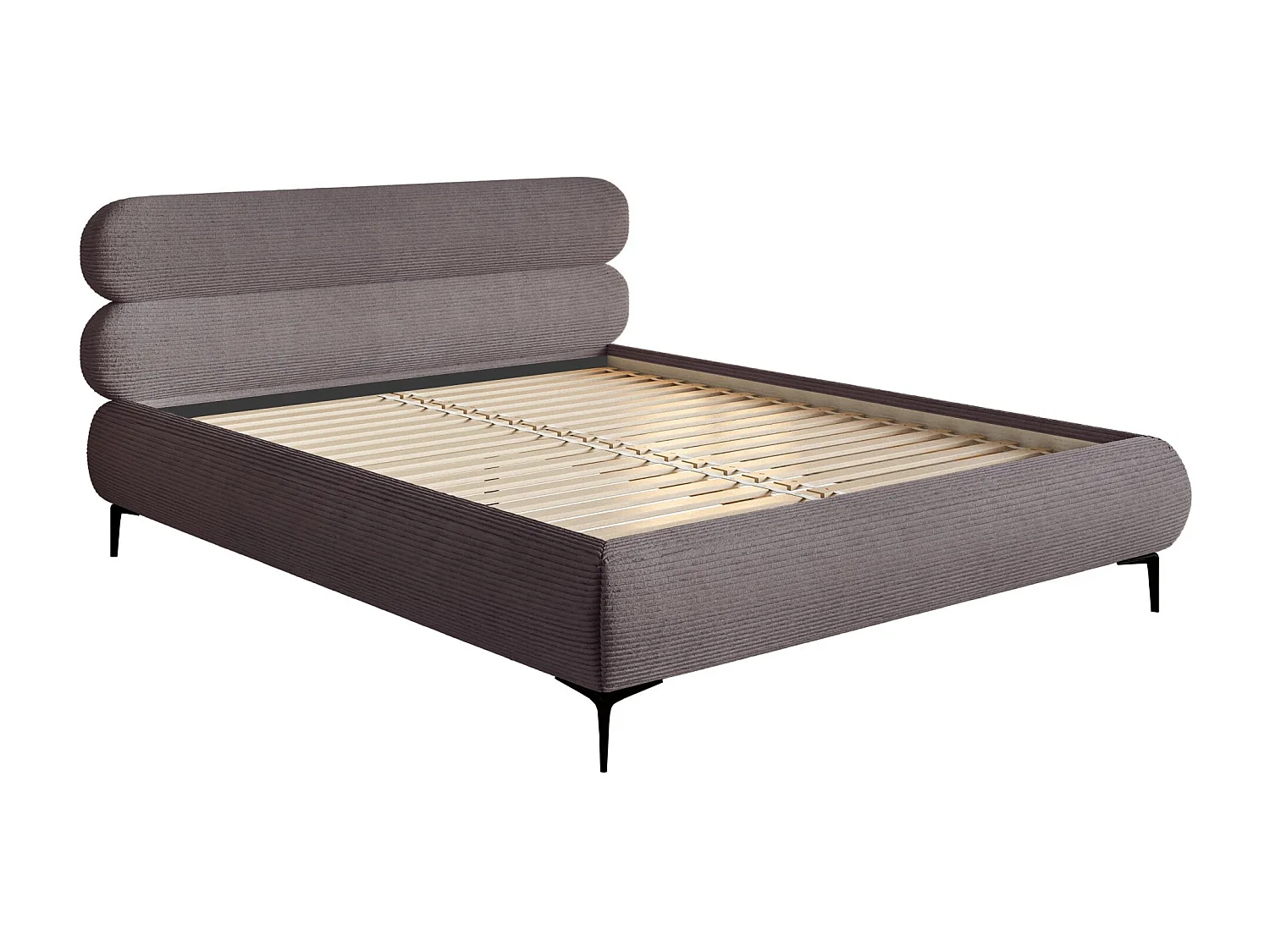 Lit tapissé 140x200 – sans rangement – velours côtelé – gris – ROULE CORD