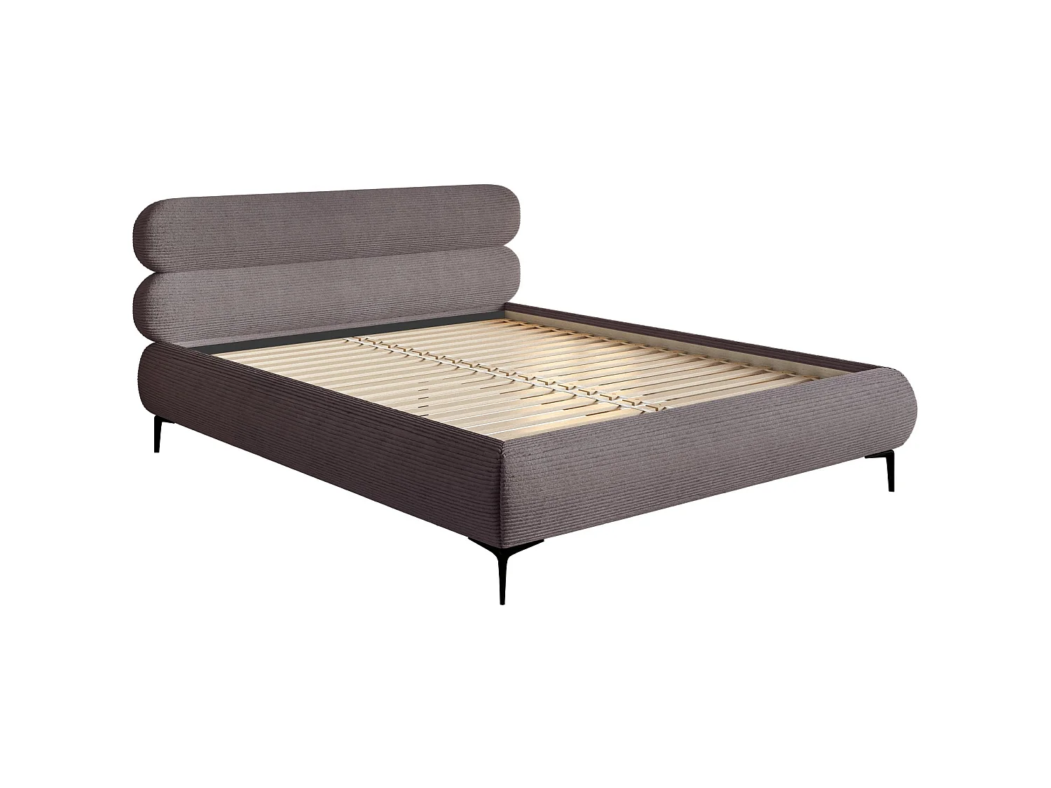 Lit tapissé 140x200 – sans rangement – velours côtelé – gris – ROULE CORD