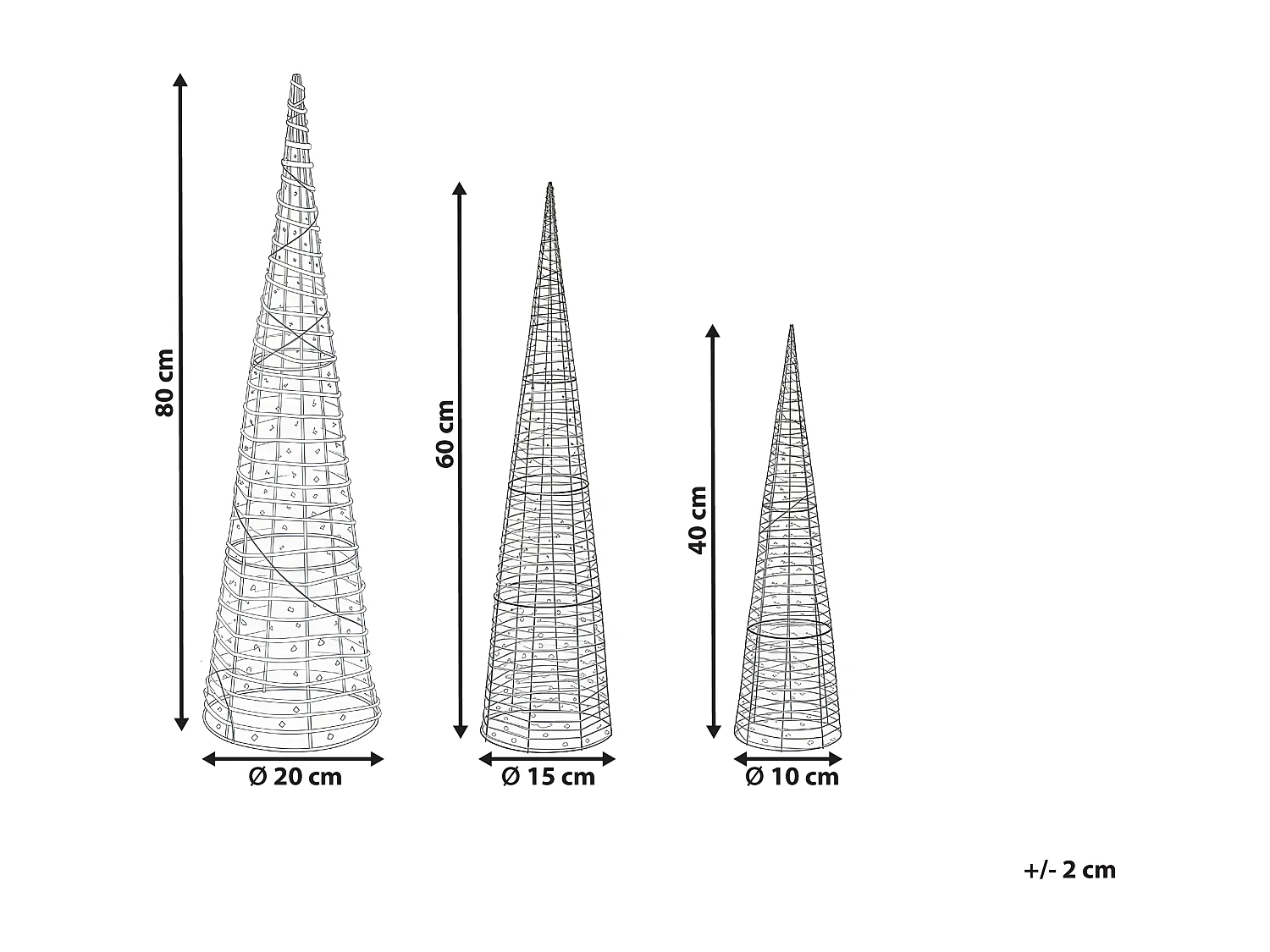 Lot de 3 décorations de Noël LED SONDER Arbre de Noël 40/60/80 cm Blanc