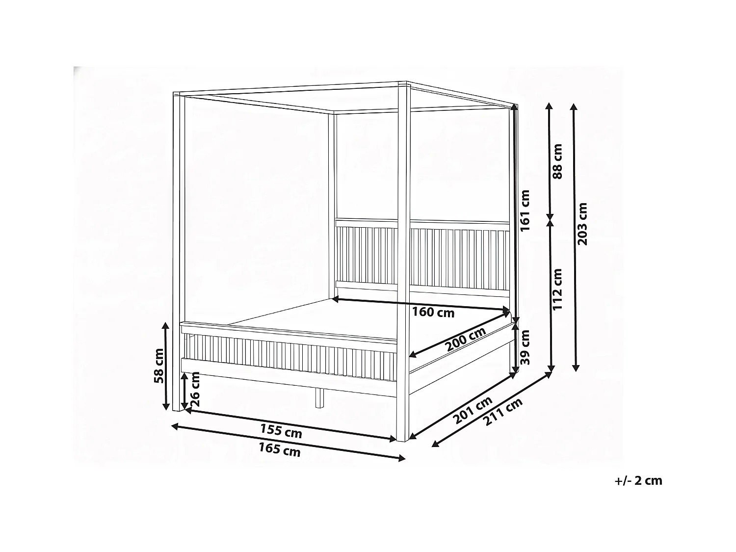 Lit à baldaquin Bois HARFLEUR 160 x 200 cm Marron clair