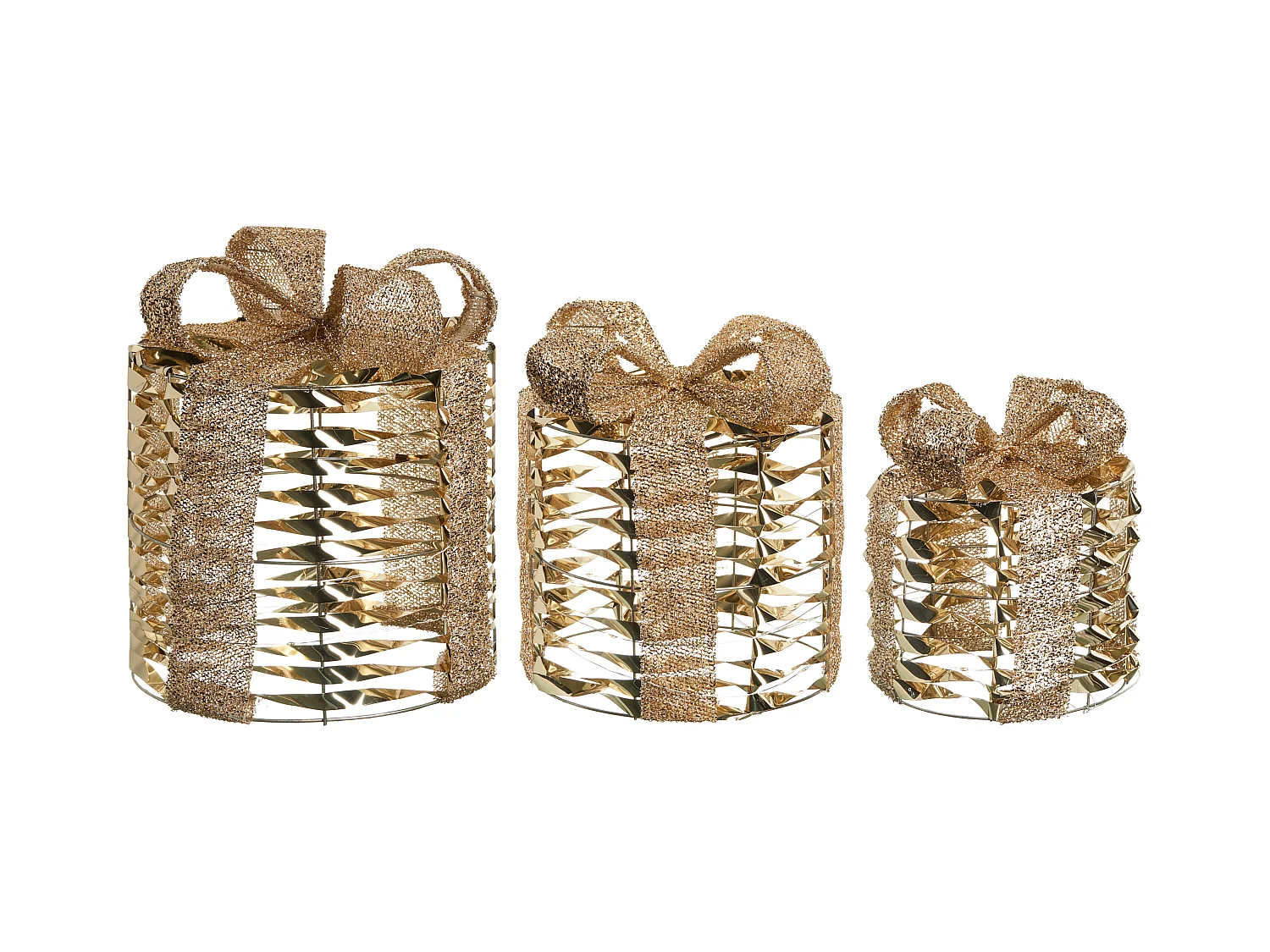 Lot de 3 décorations de Noël LED SLIVSO Cadeaux de Noël 20/25/30 cm Doré