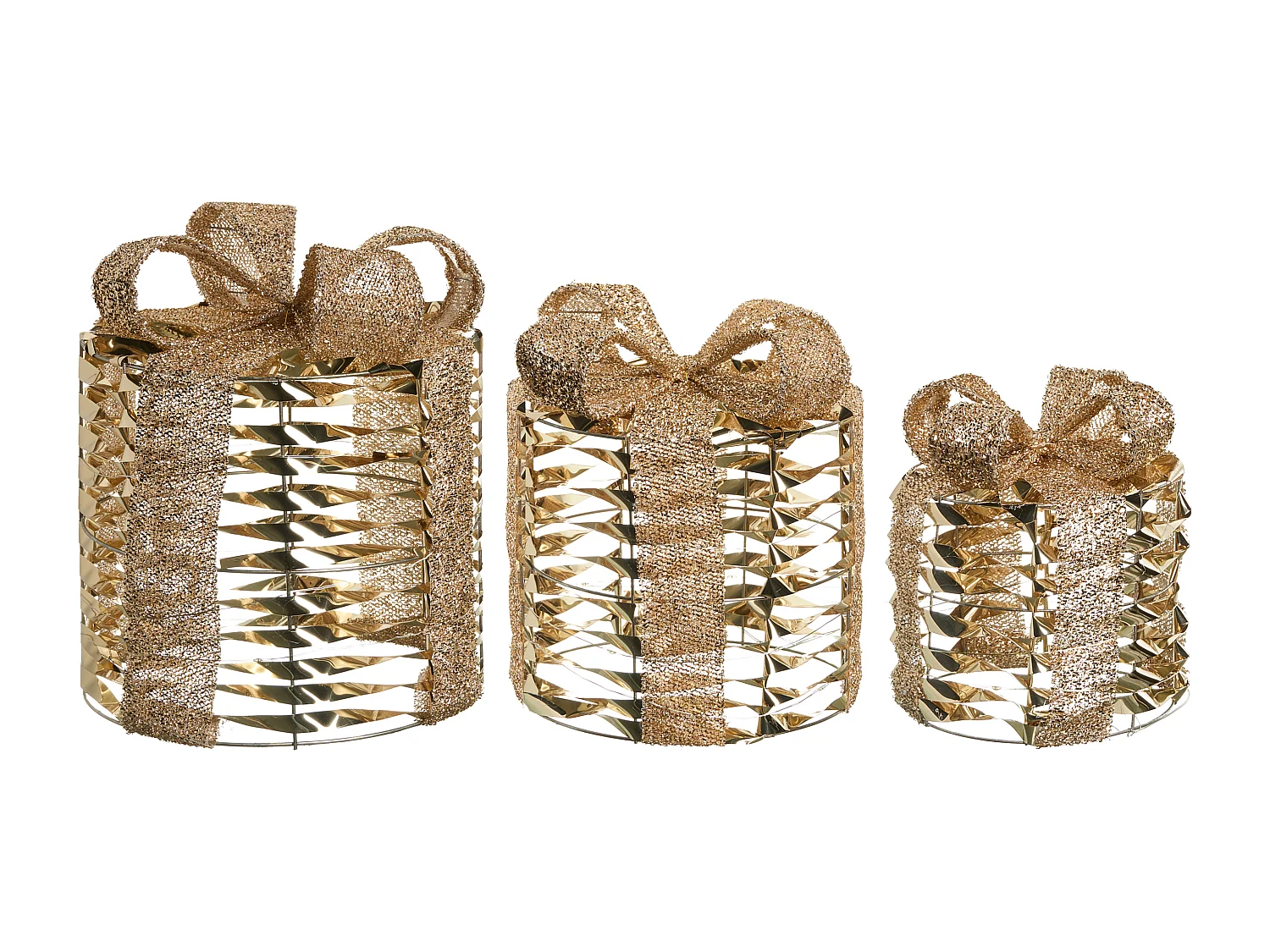 Lot de 3 décorations de Noël LED SLIVSO Cadeaux de Noël 20/25/30 cm Doré