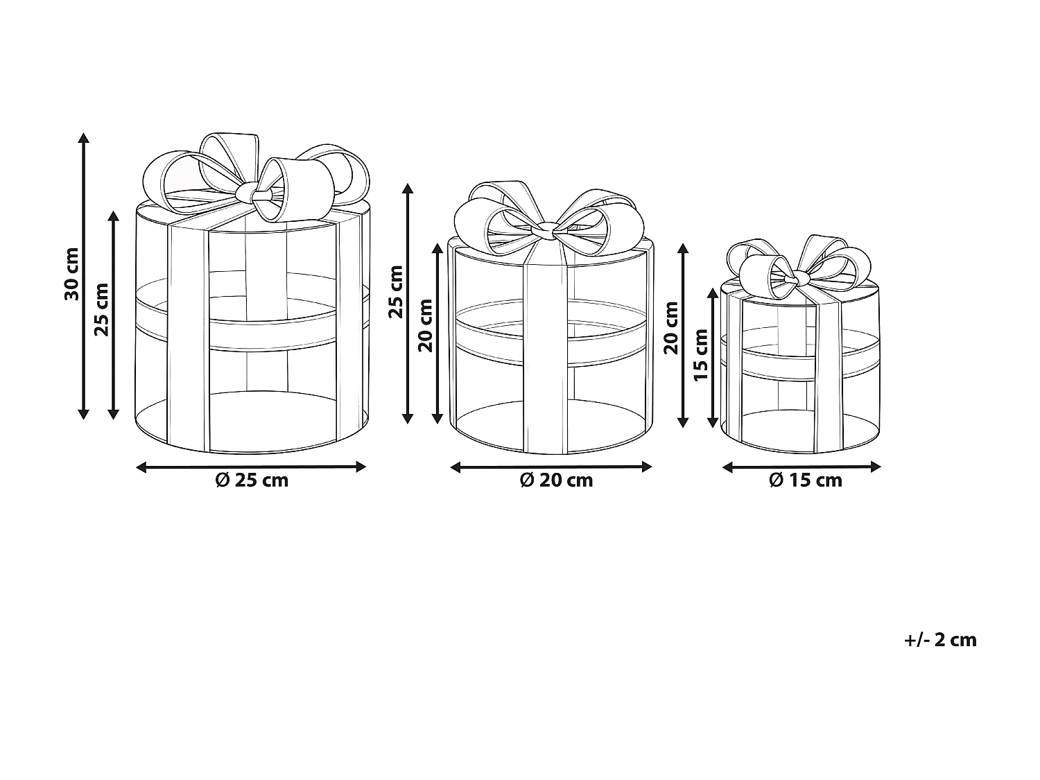 Lot de 3 décorations de Noël LED SLIVSO Cadeaux de Noël 20/25/30 cm Doré
