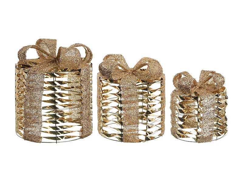 Lot de 3 décorations de Noël LED SLIVSO Cadeaux de Noël 20/25/30 cm Doré