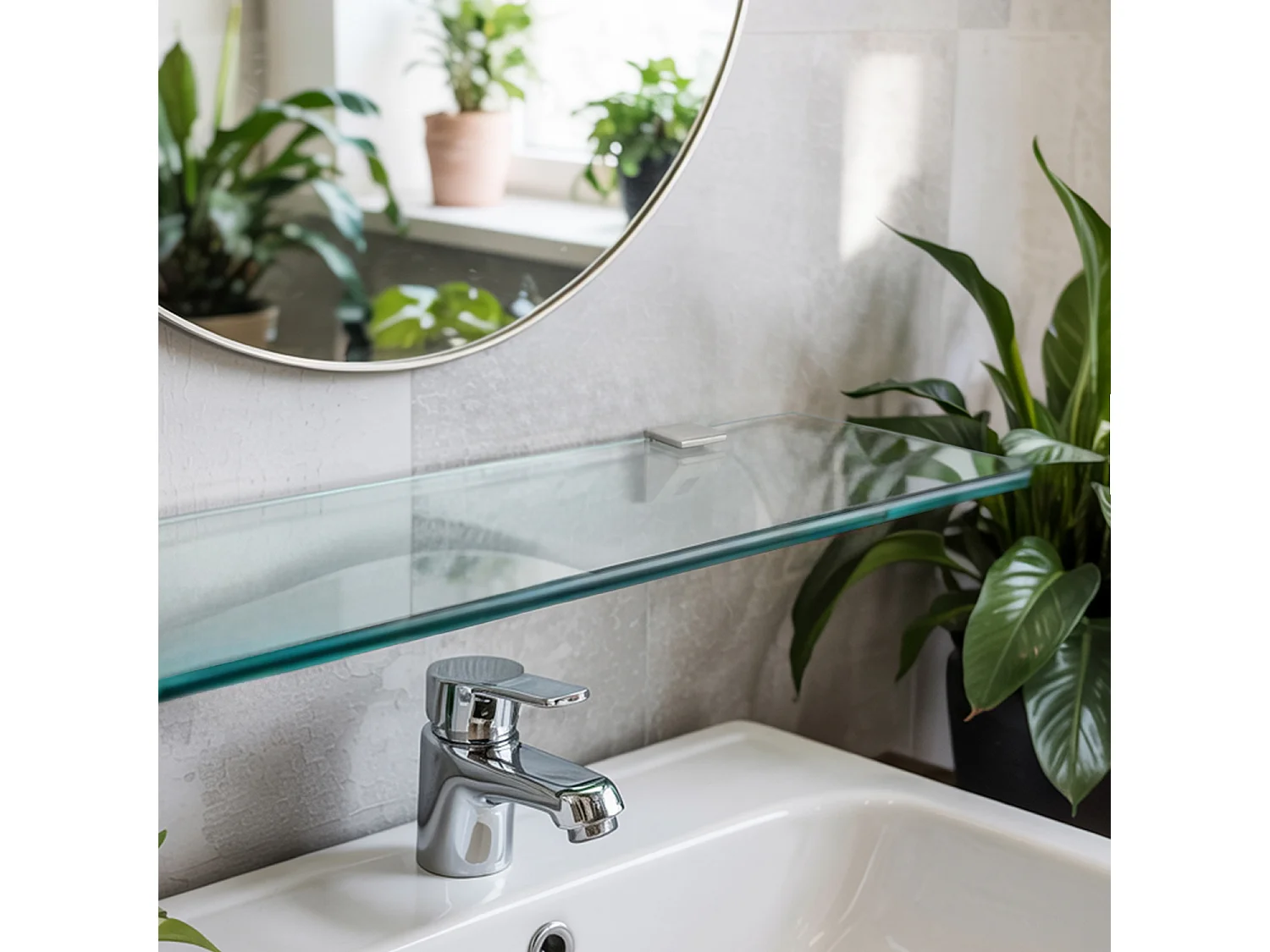 Glas Wandregal 50x13 cm – Transparentes Badezimmerregal aus Sicherheitsglas, Glasboden klar