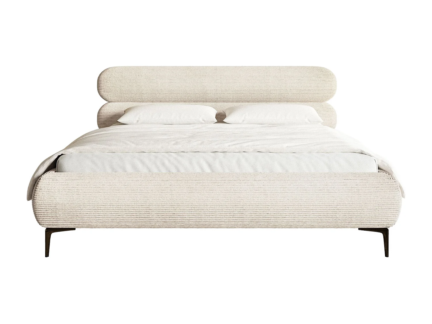 Lit tapissé 160x200 – sans rangement – velours côtelé – beige clair – ROULE CORD