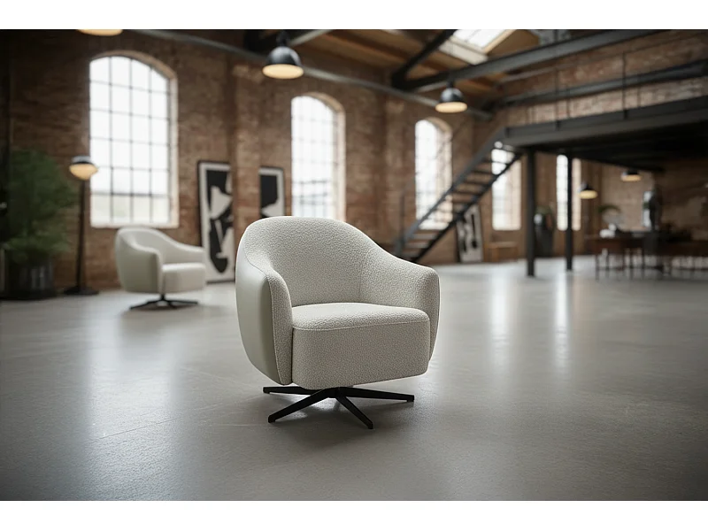 Draaibare fauteuil - Crème wit Imitatieleer, bouclé - BRITTO