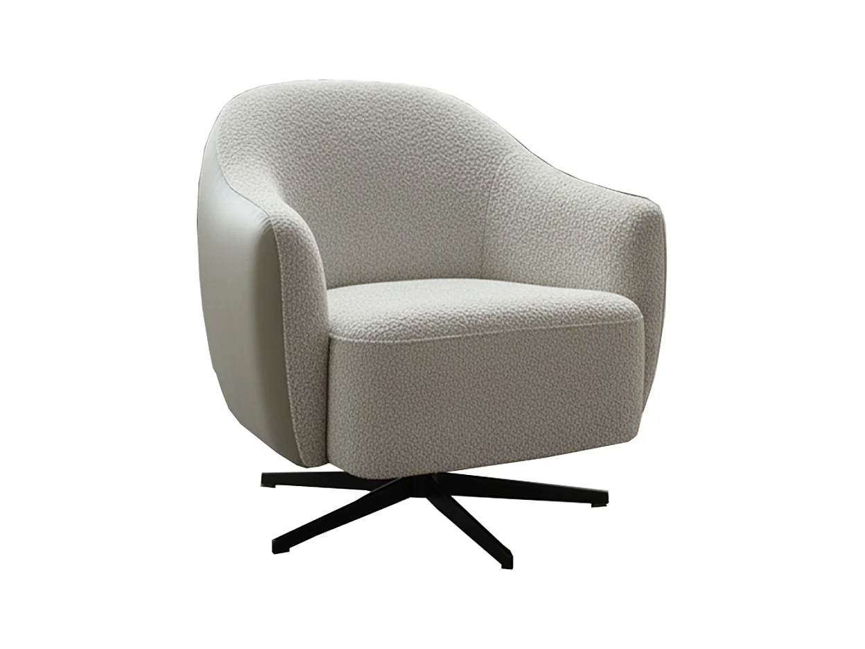 Drehsessel - Cremeweiß Kunstleder, Bouclé - BRITTO