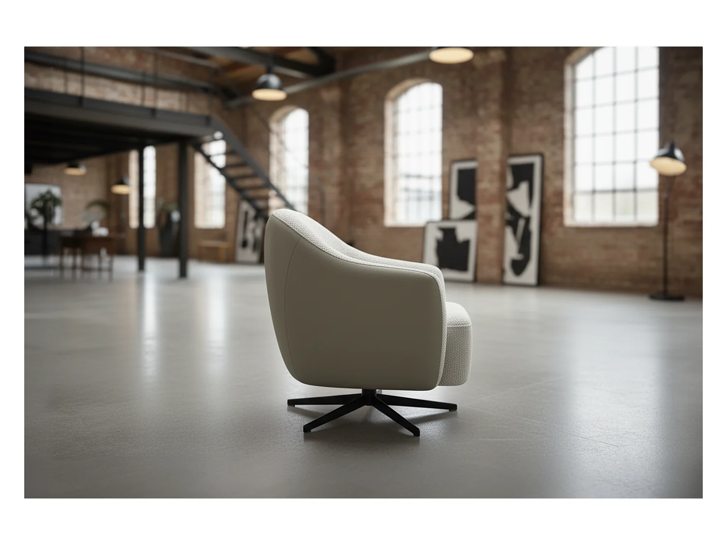 Drehsessel - Cremeweiß Kunstleder, Bouclé - BRITTO