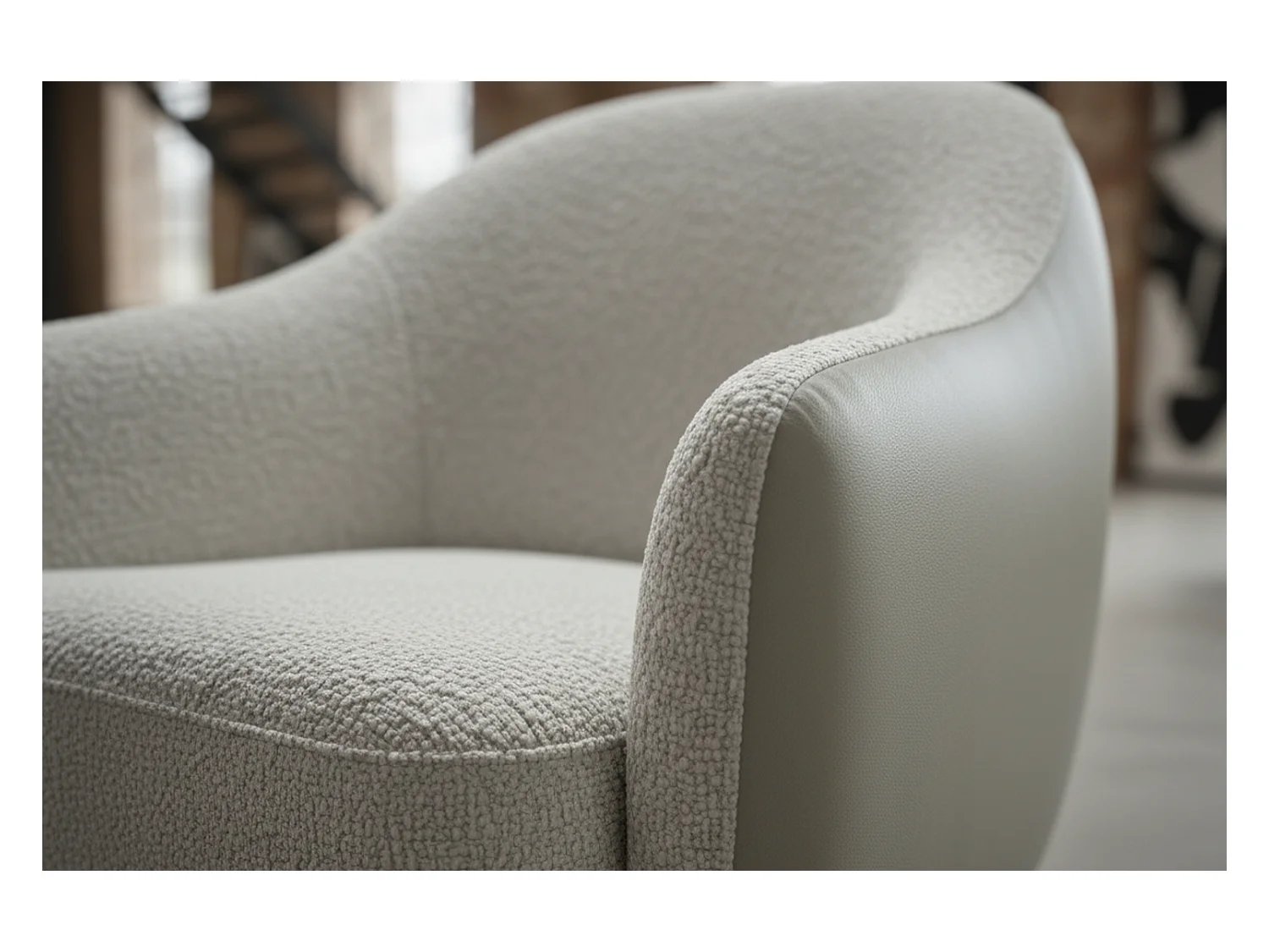 Drehsessel - Cremeweiß Kunstleder, Bouclé - BRITTO