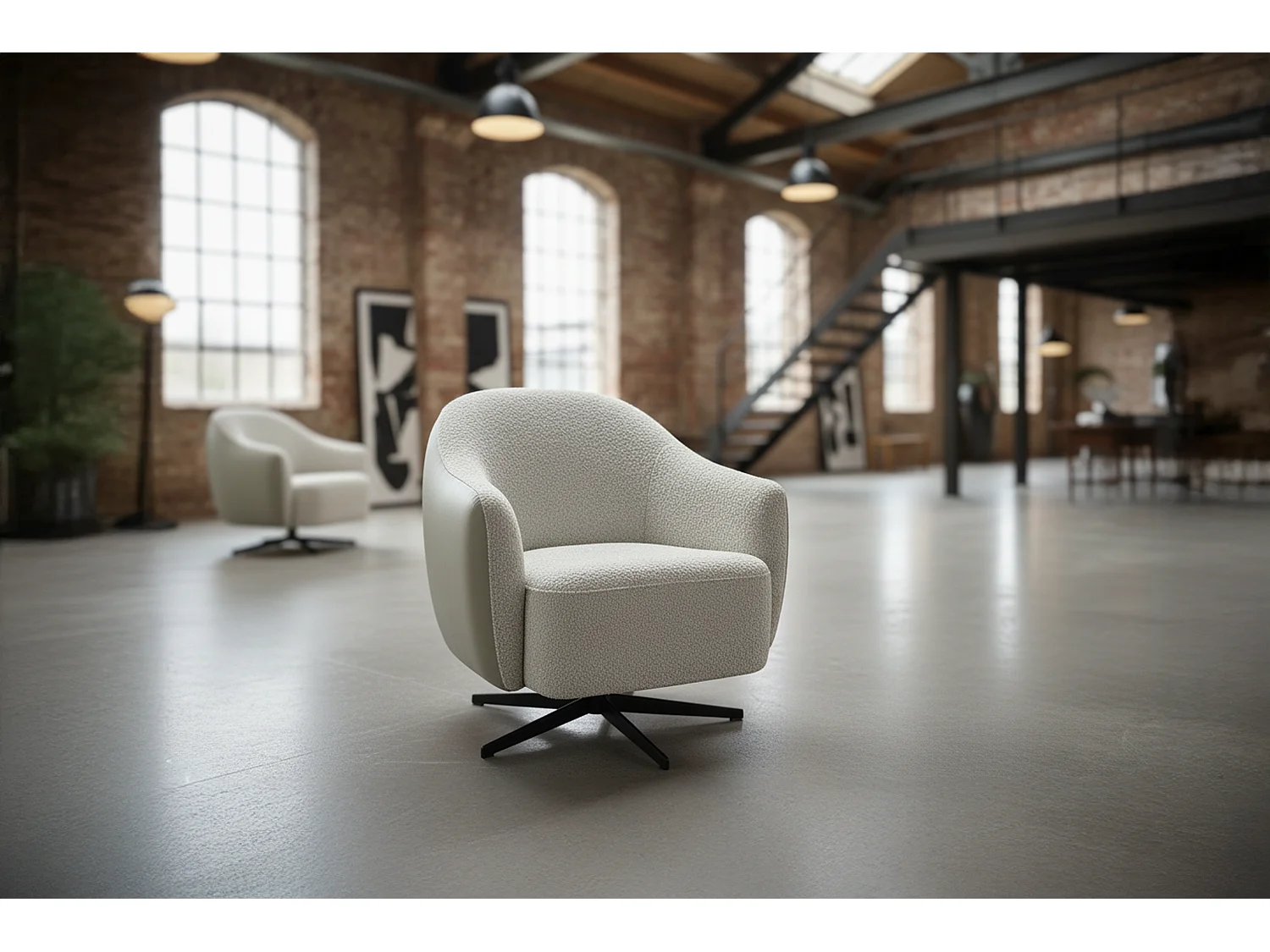 Draaibare fauteuil - Crème wit Imitatieleer, bouclé - BRITTO