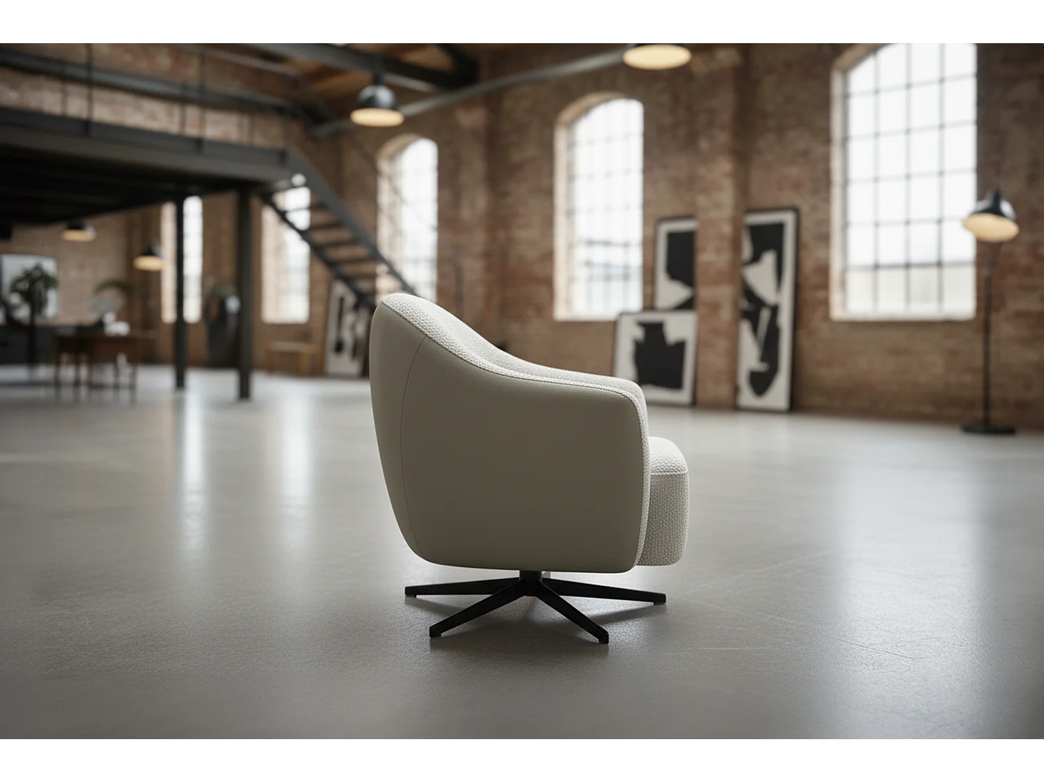 Draaibare fauteuil - Crème wit Imitatieleer, bouclé - BRITTO