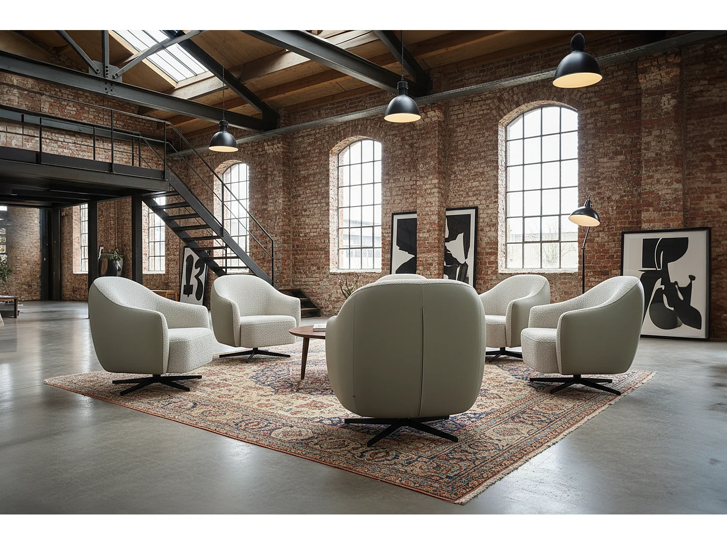 Draaibare fauteuil - Crème wit Imitatieleer, bouclé - BRITTO