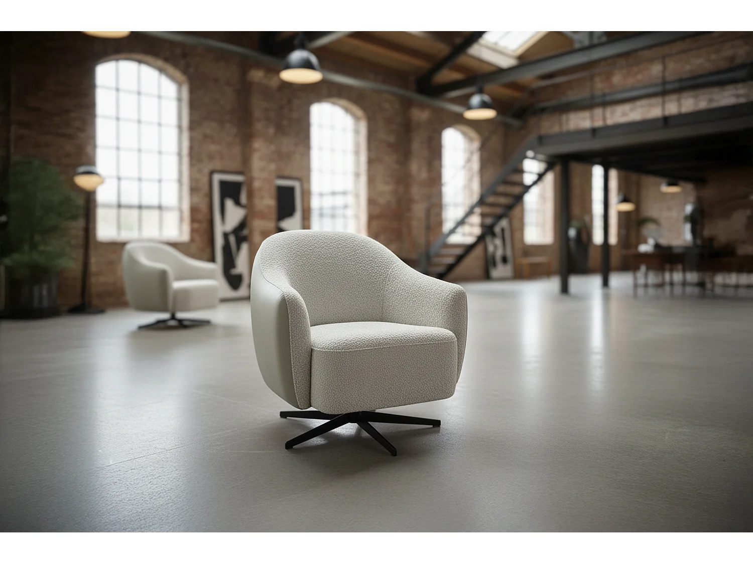 Draaibare fauteuil - Crème wit Imitatieleer, bouclé - BRITTO