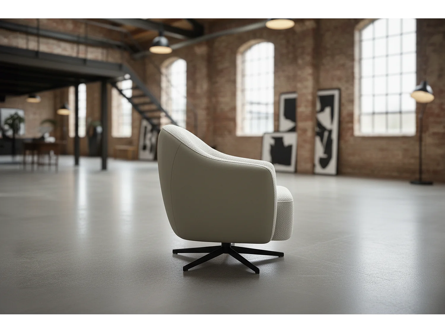 Draaibare fauteuil - Crème wit Imitatieleer, bouclé - BRITTO