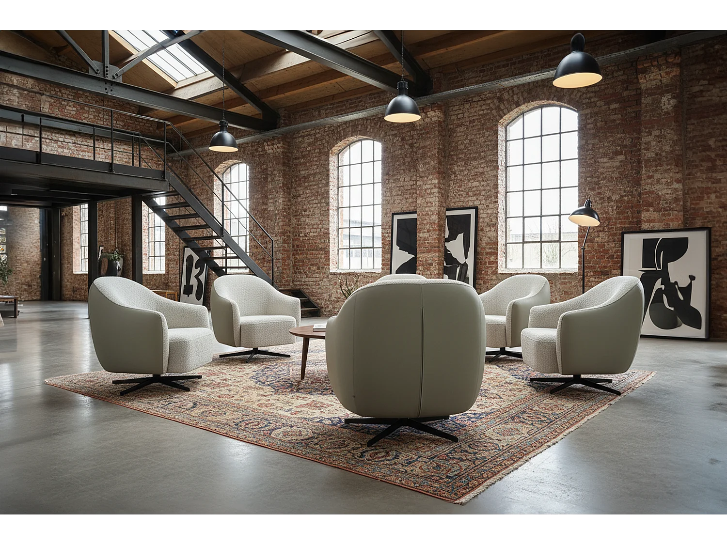 Draaibare fauteuil - Crème wit Imitatieleer, bouclé - BRITTO