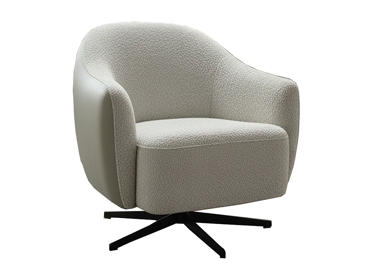 Poltrona girevole - bianco crema Finta pelle, bouclé - BRITTO