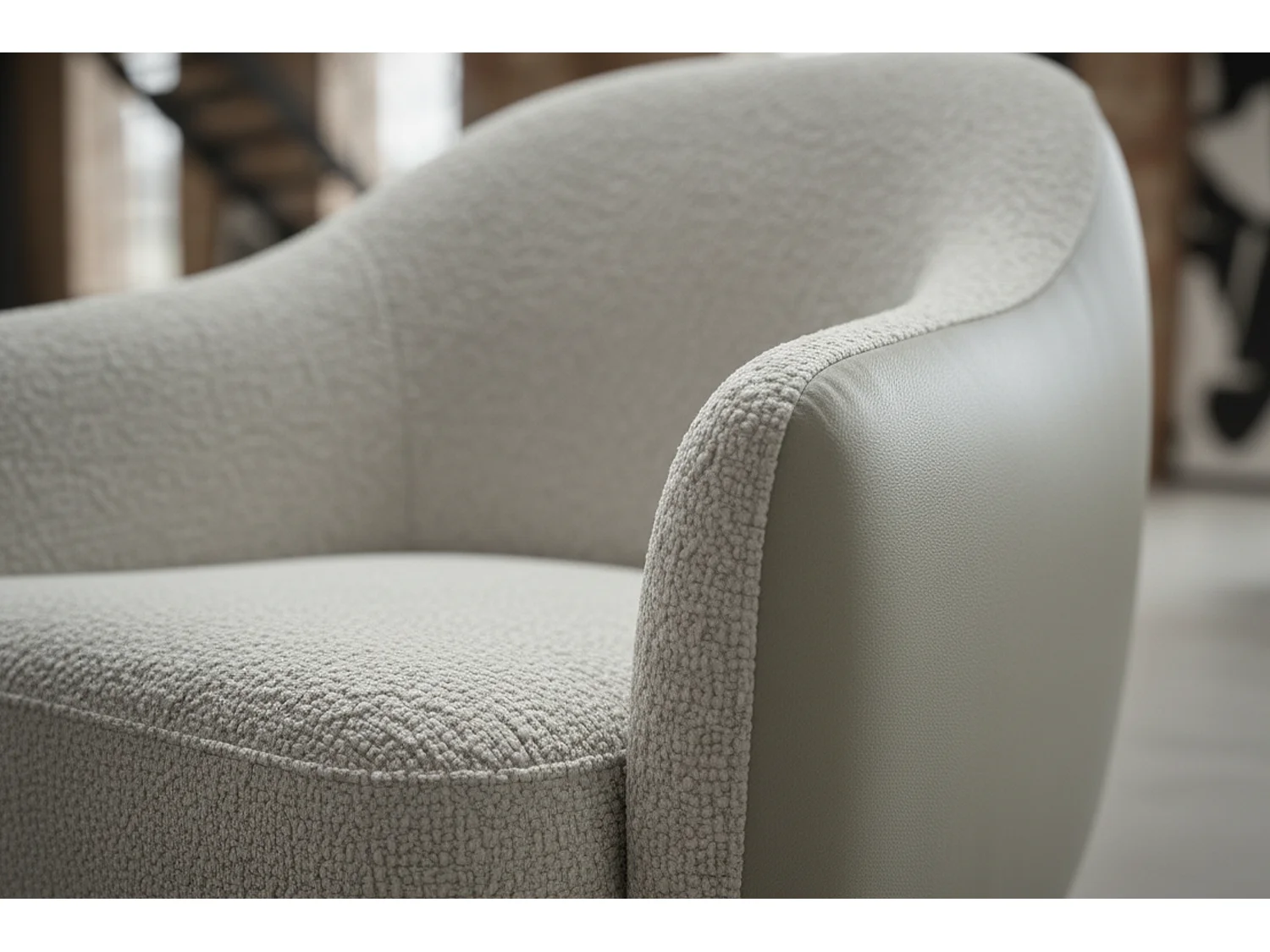 Poltrona girevole - bianco crema Finta pelle, bouclé - BRITTO