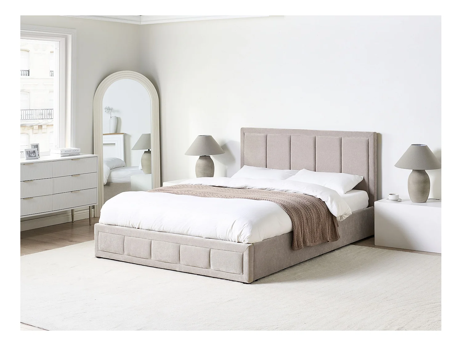 Lit ottoman Tissu QUIBERON 160 x 200 cm Taupe