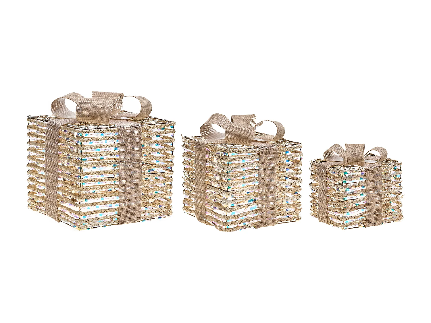 Lot de 3 décorations de Noël LED MOSSO Cadeaux de Noël 20/25/30 cm Beige