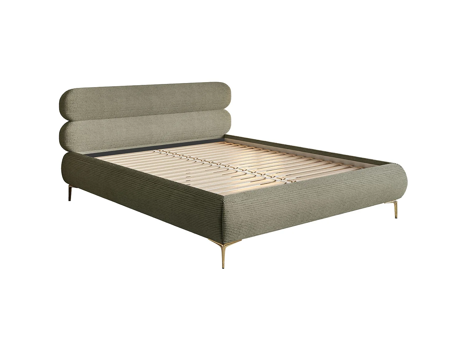 Lit tapissé 180x200 – sans rangement – velours côtelé – vert olive – ROULE CORD