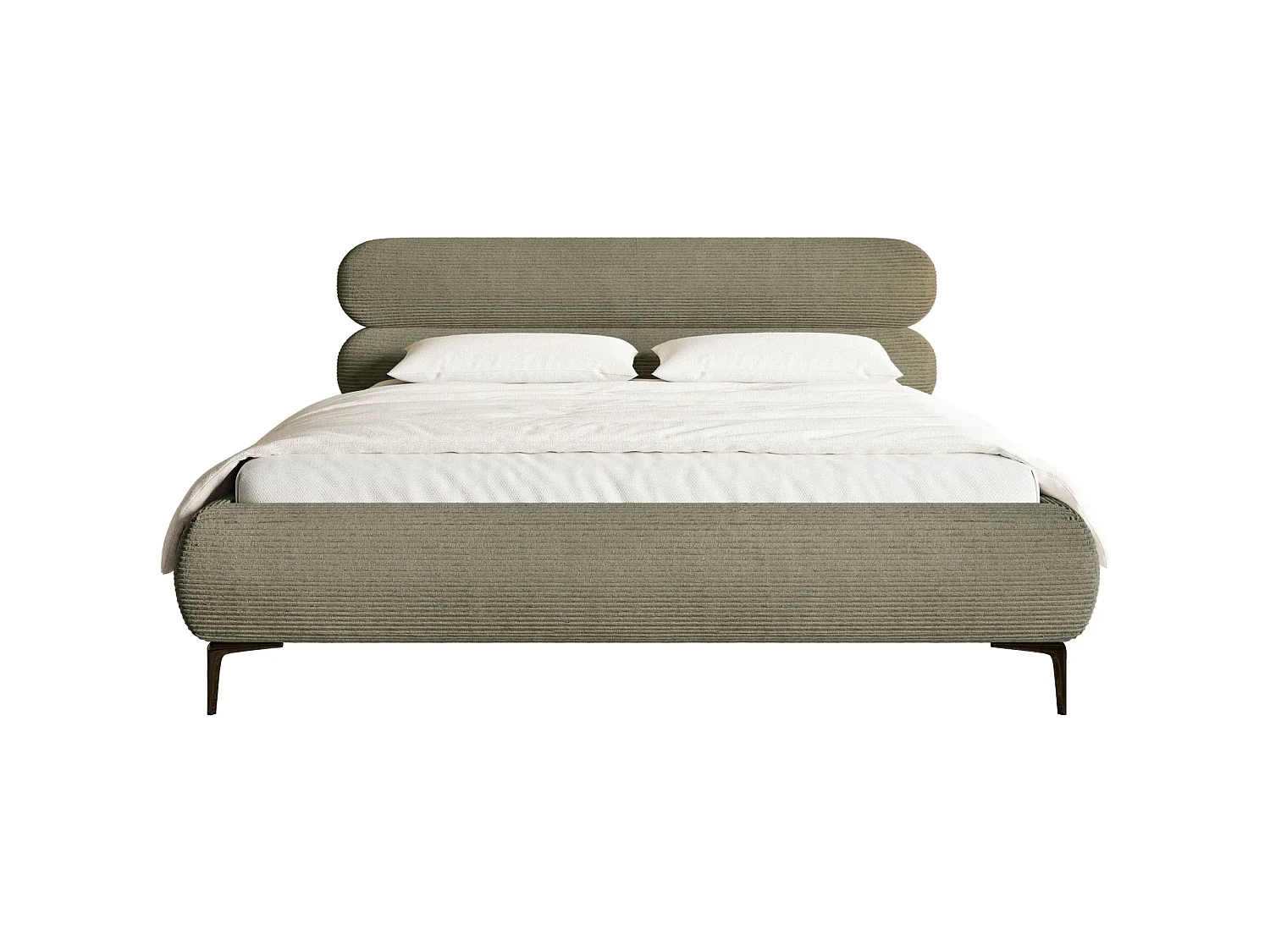 Lit tapissé 180x200 – sans rangement – velours côtelé – vert olive – ROULE CORD