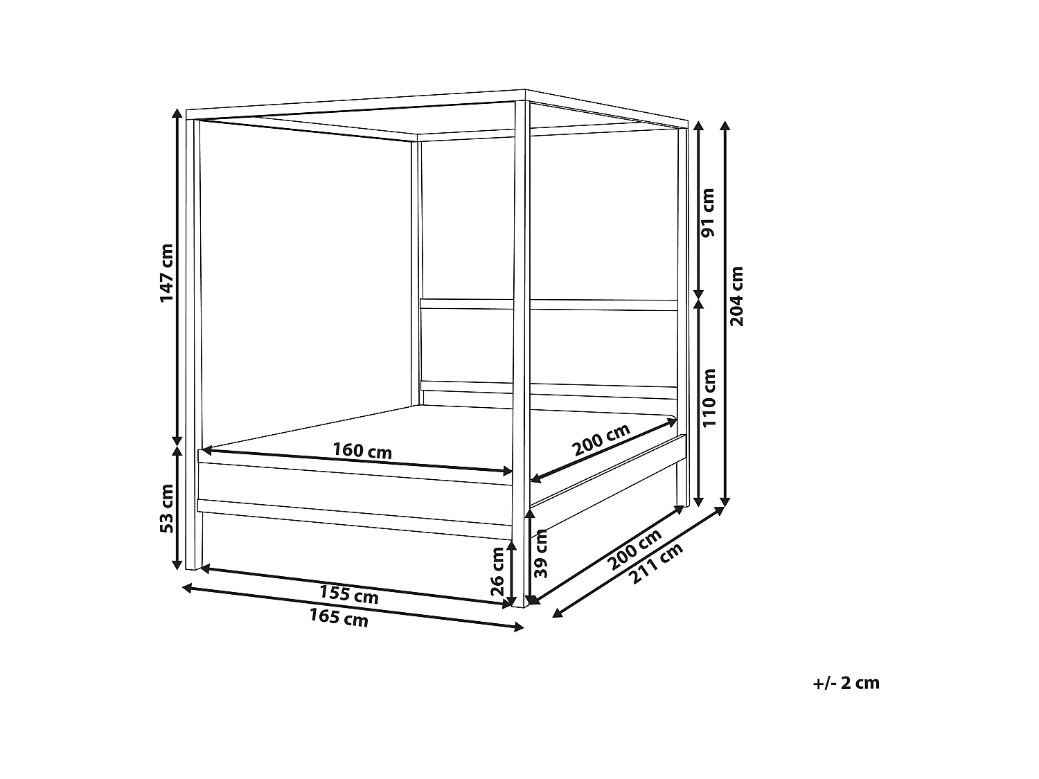 Lit à baldaquin Bois HAUTERIVES 160 x 200 cm Marron clair