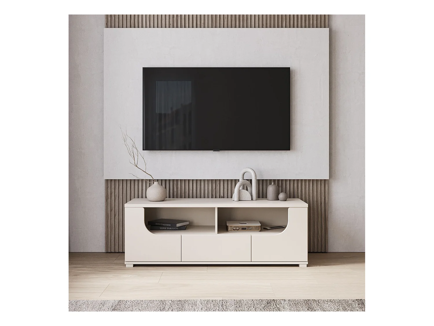 TV-Lowboard mit Schublade und offenen Fächern – 130 cm – kaschmirgrau – VELDIO