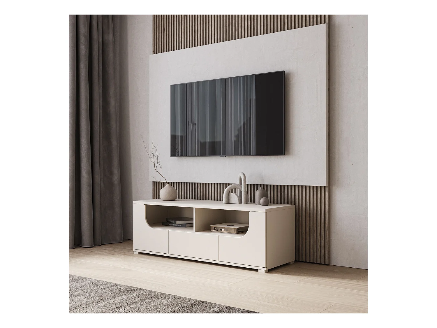 TV-Lowboard mit Schublade und offenen Fächern – 130 cm – kaschmirgrau – VELDIO