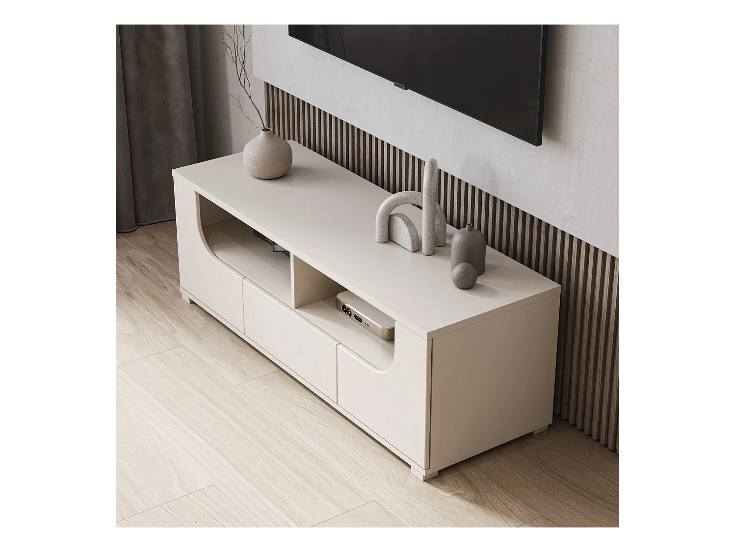 TV-Lowboard mit Schublade und offenen Fächern – 130 cm – kaschmirgrau – VELDIO