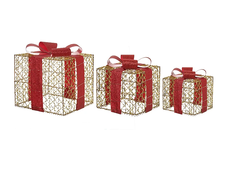 Lot de 3 décorations de Noël LED LYSEREN Cadeaux de Noël 20/25/30 cm Doré