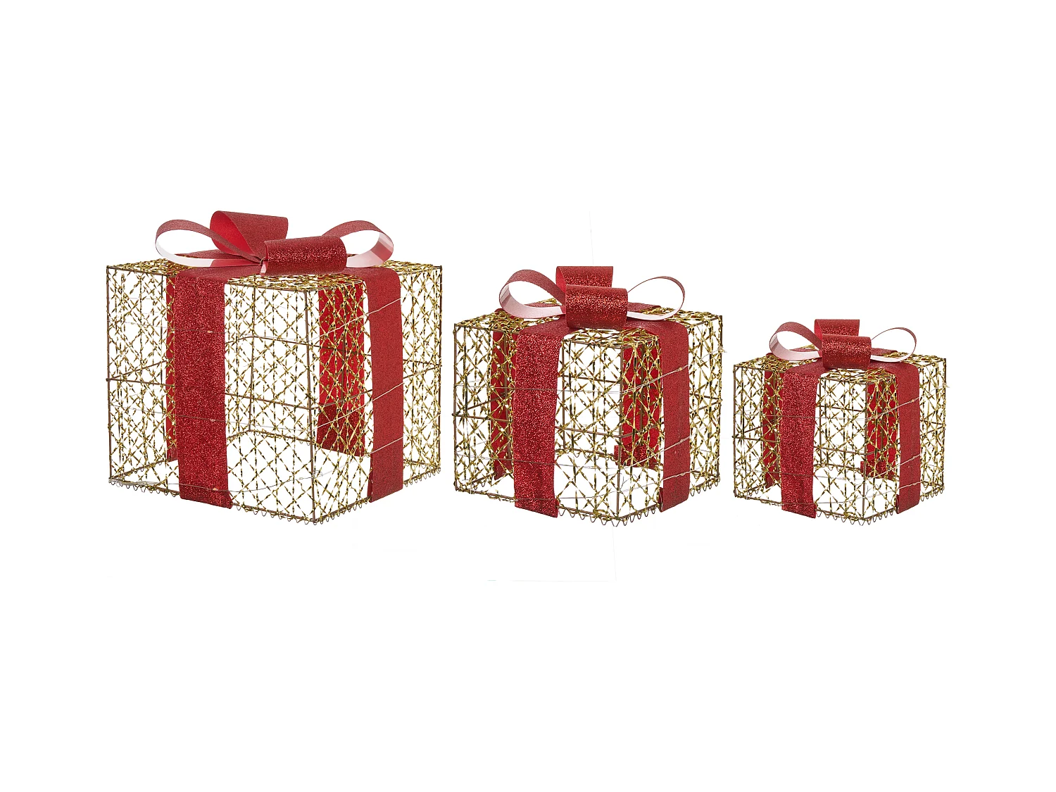 Lot de 3 décorations de Noël LED LYSEREN Cadeaux de Noël 20/25/30 cm Doré