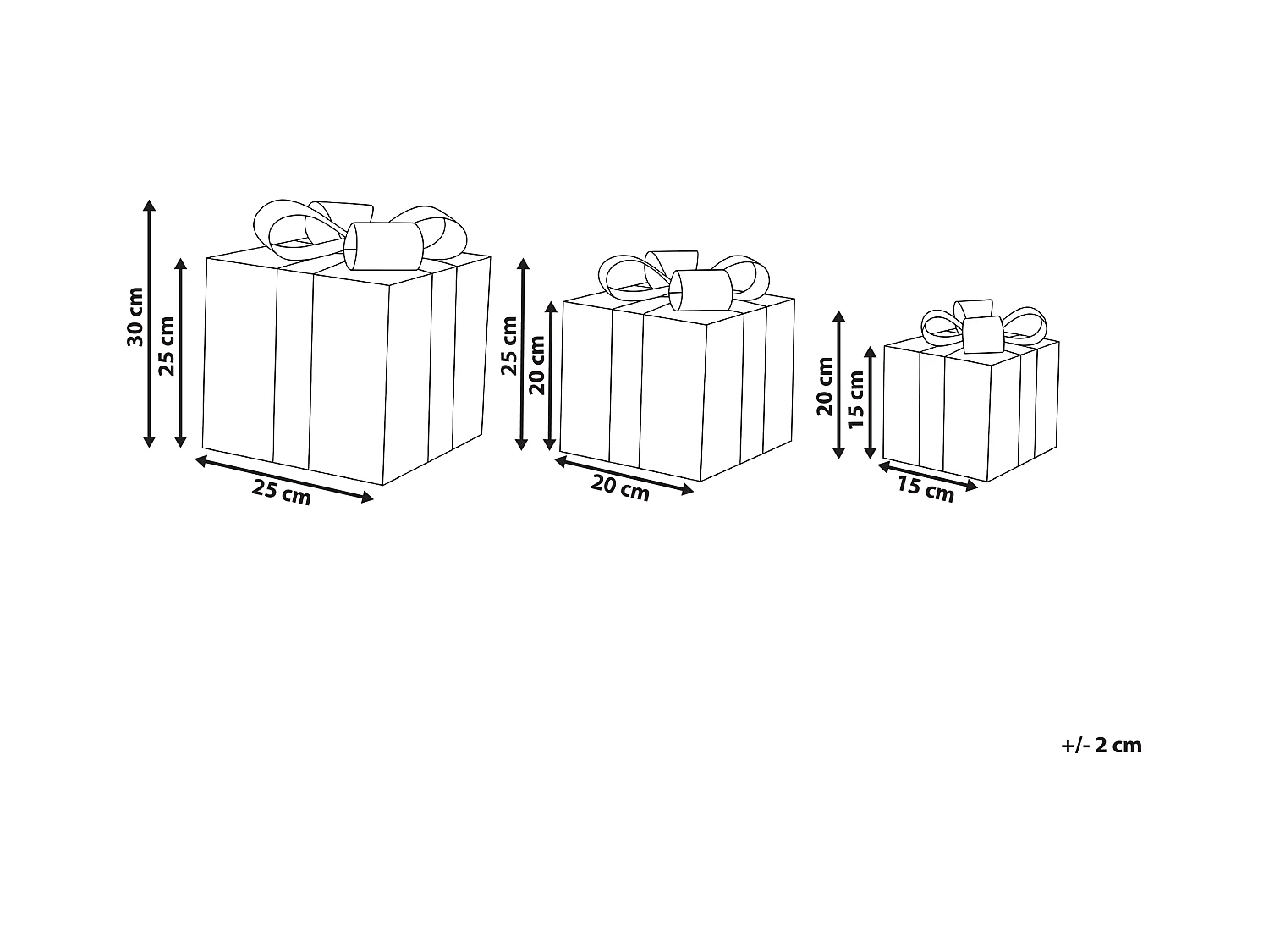 Lot de 3 décorations de Noël LED LYSEREN Cadeaux de Noël 20/25/30 cm Doré
