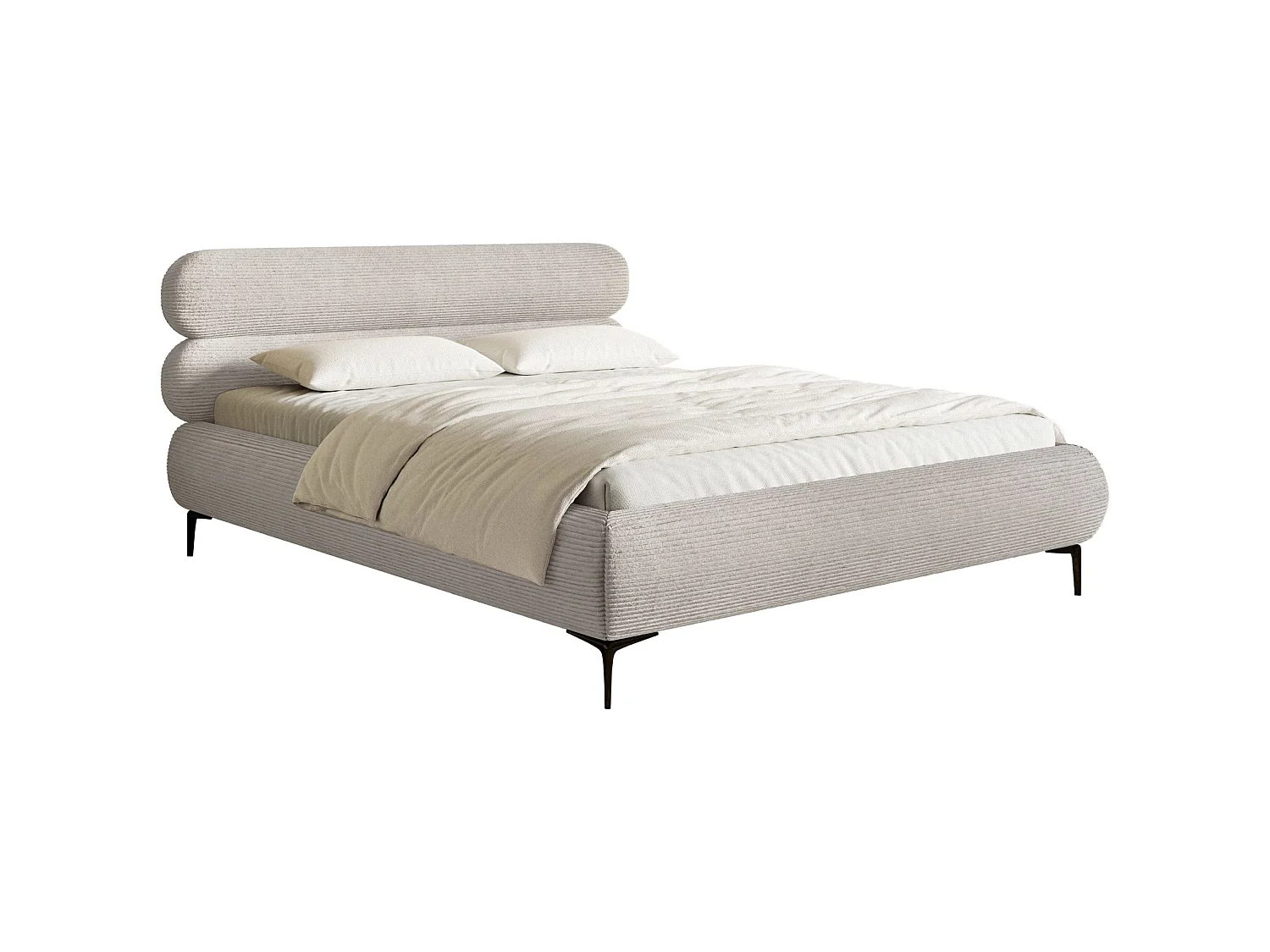 Gestoffeerd bed 180×200 – ribfluweel en goudkleurige poten – greige – ROULE CORD