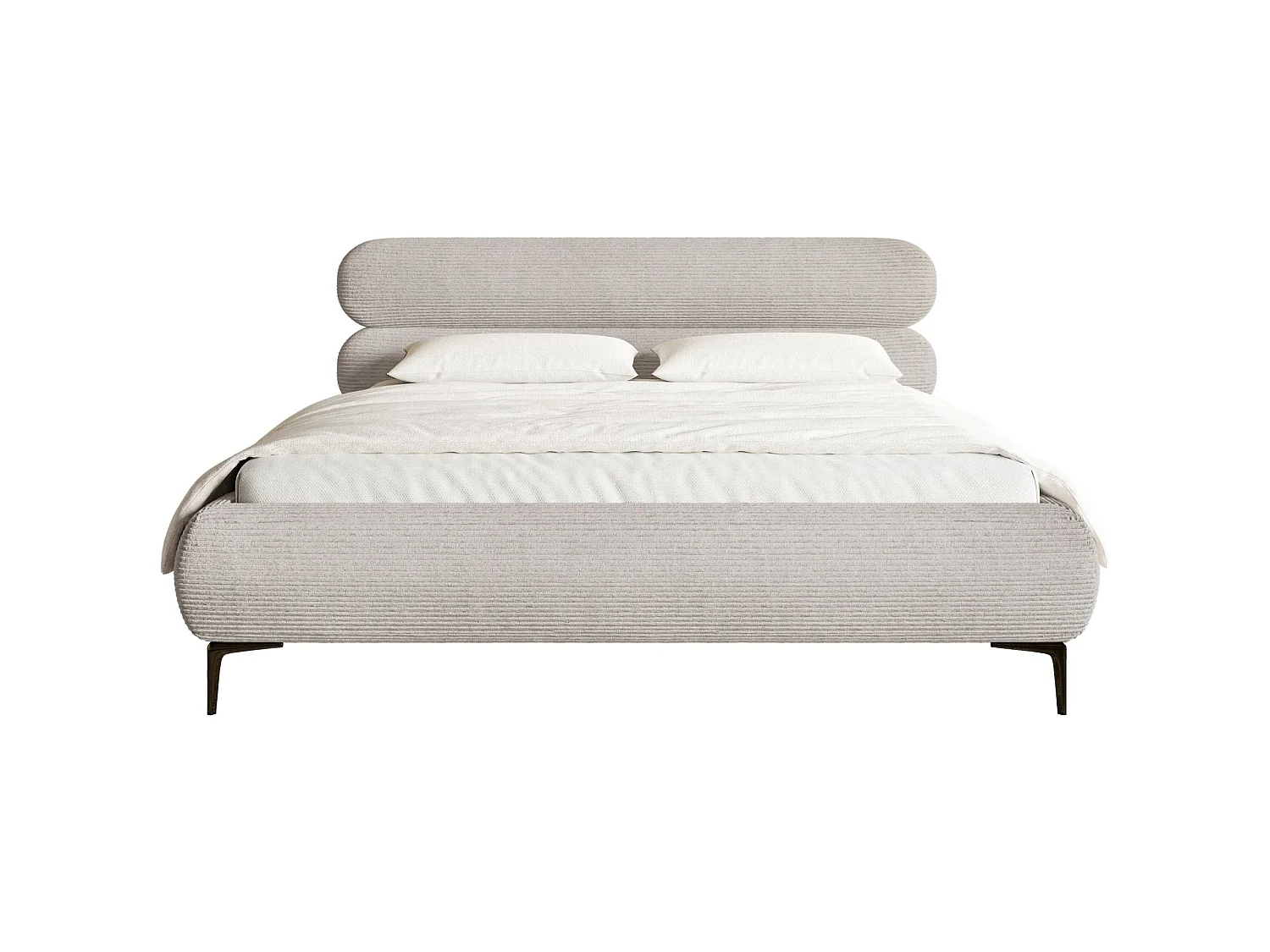 Gestoffeerd bed 180×200 – ribfluweel en goudkleurige poten – greige – ROULE CORD