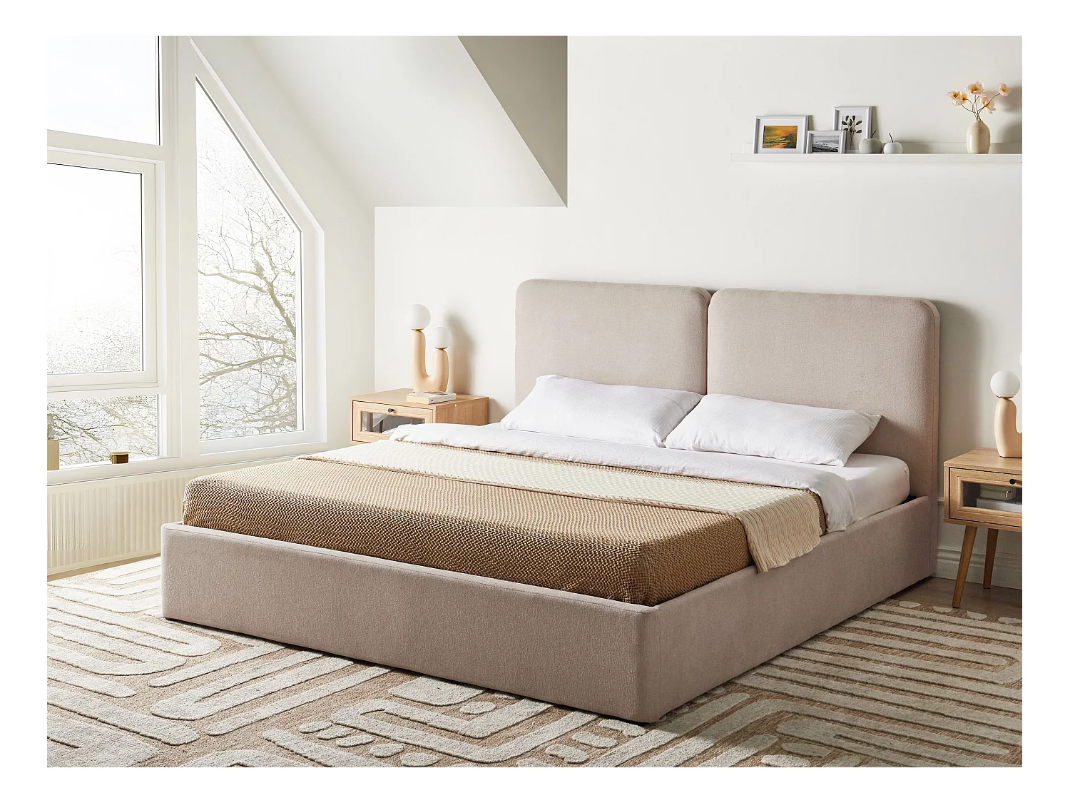 Lit ottoman Tissu ARBOIS 180 x 200 cm Beige