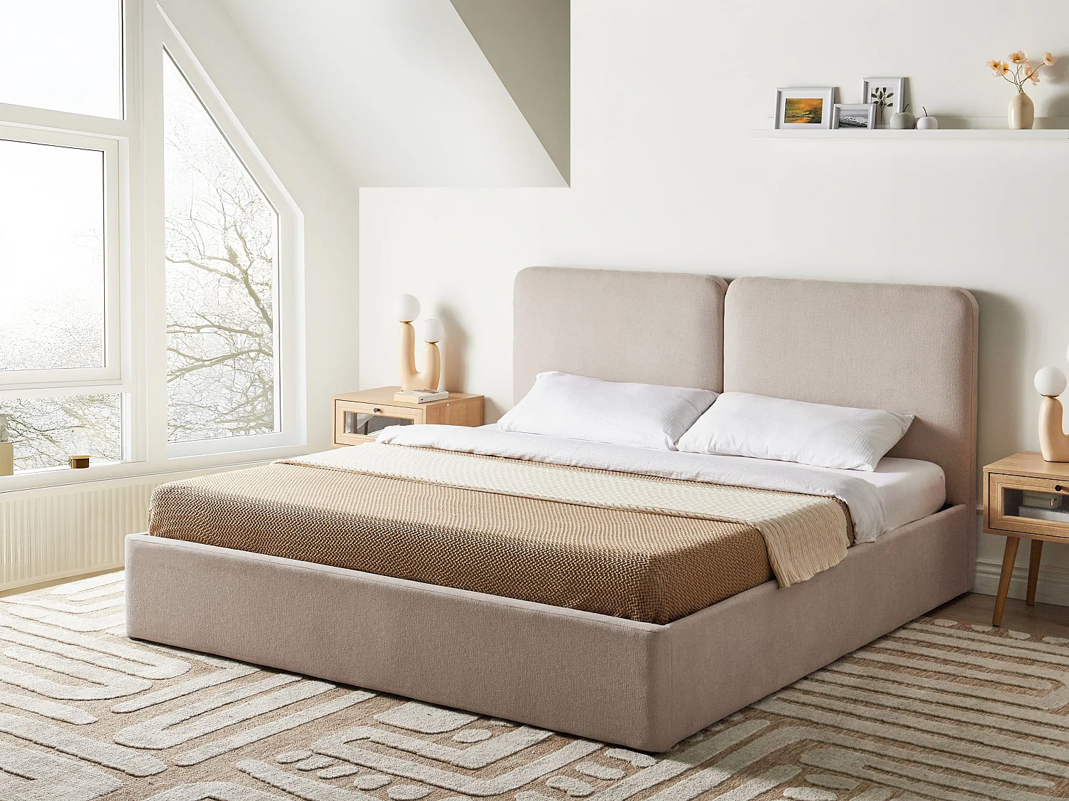 Lit ottoman ARBOIS Tissu Beige 180 x 200 cm