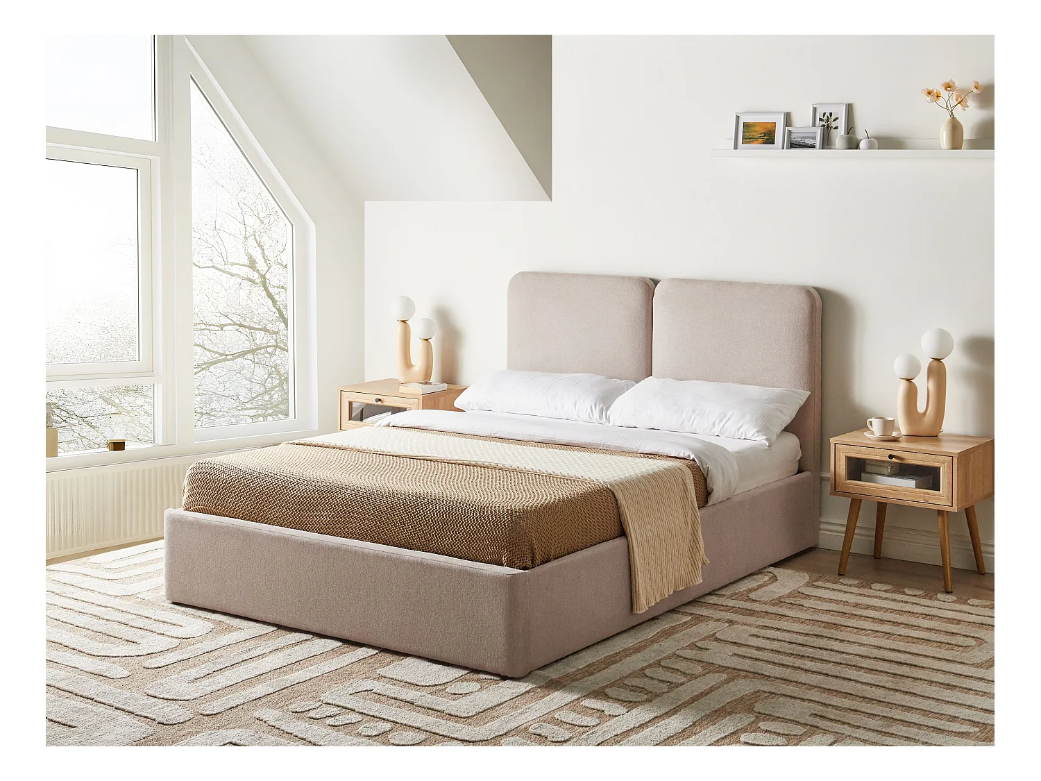 Lit ottoman Tissu ARBOIS 140 x 200 cm Beige