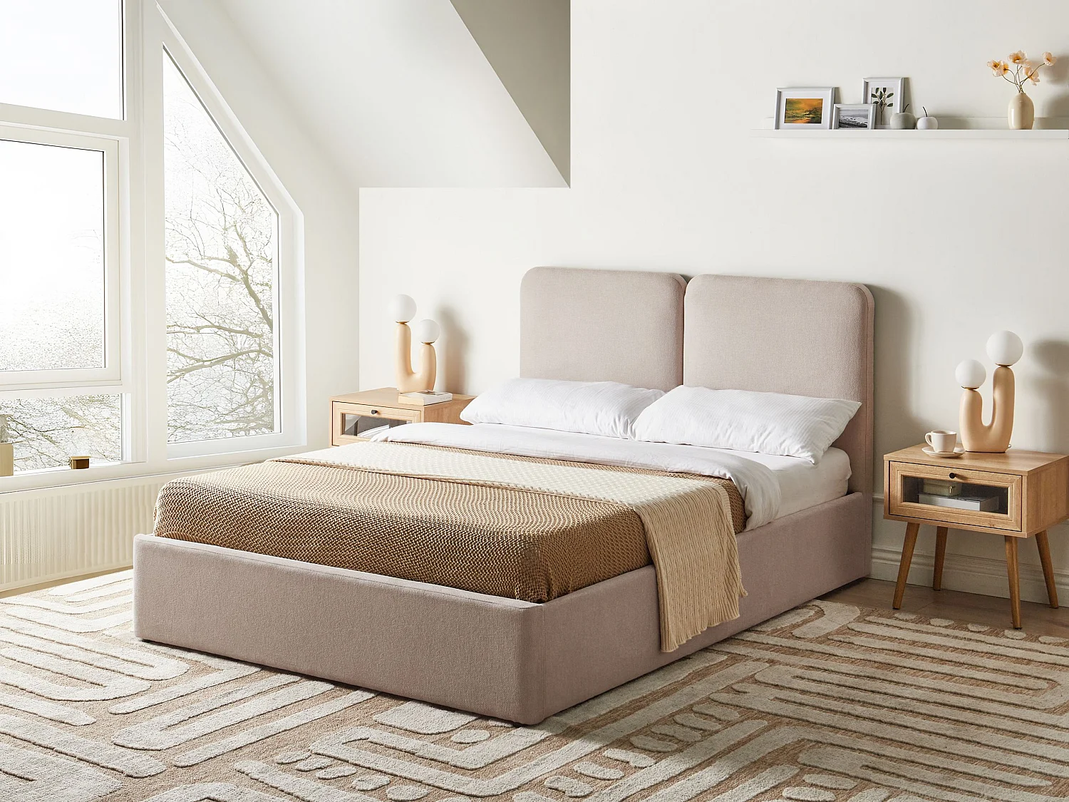 Lit ottoman Tissu ARBOIS 140 x 200 cm Beige