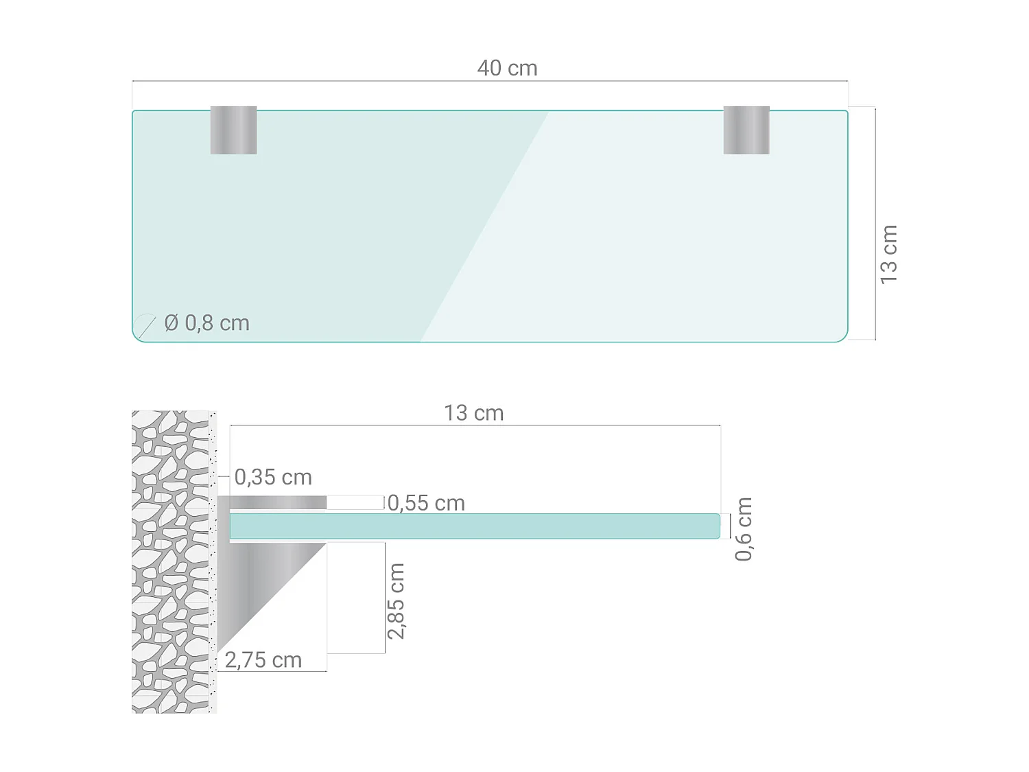 Glas Wandregal 40x13 cm Transparent – Badezimmer Glasboden klar, Wandablage aus Sicherheitsglas