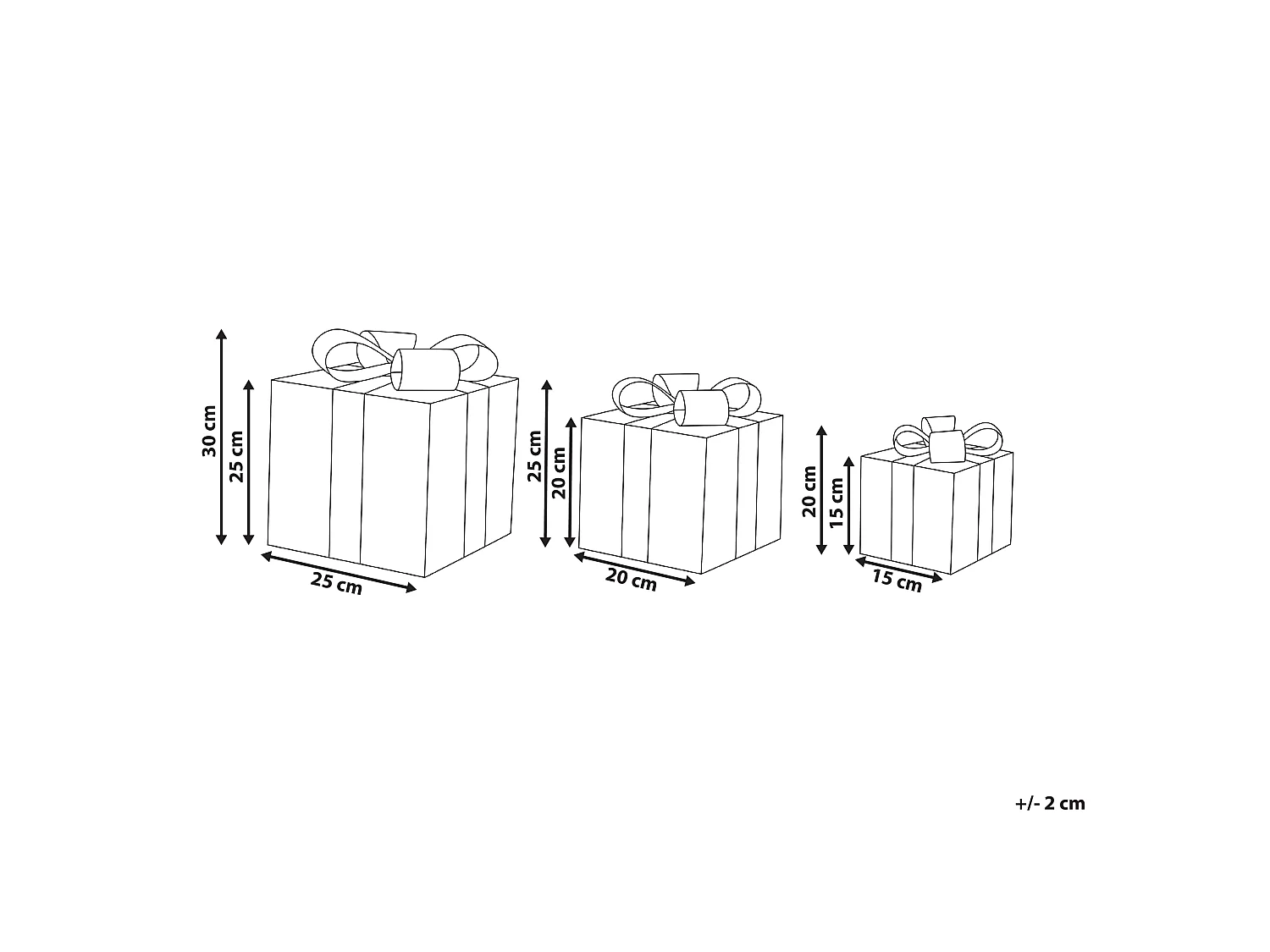 Lot de 3 décorations de Noël LED ARRESKOV 20/25/30 cm Cadeaux de Noël Marron