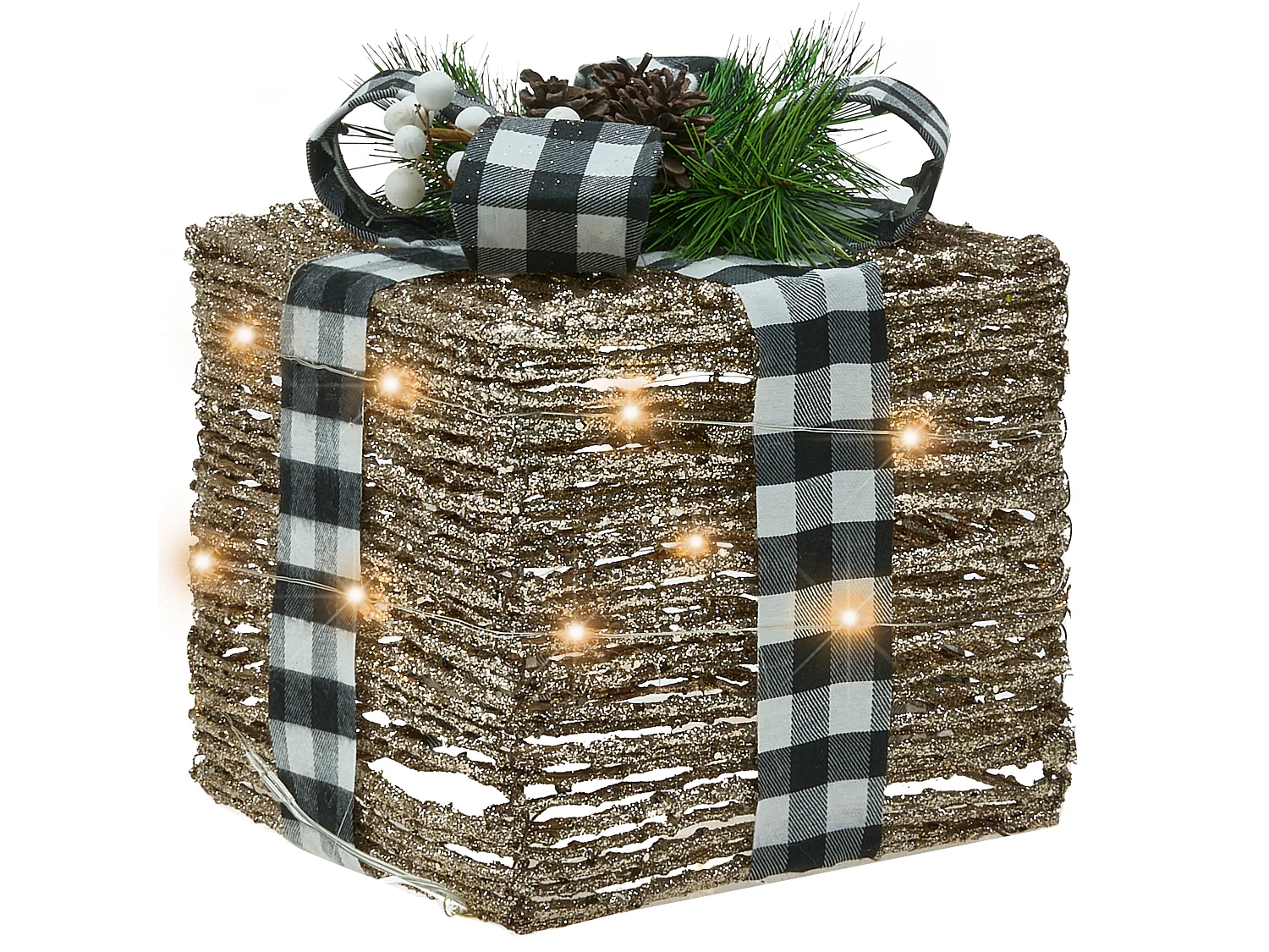 Lot de 3 décorations de Noël LED ARRESKOV 20/25/30 cm Cadeaux de Noël Marron
