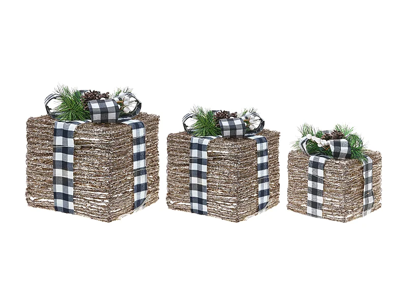 Lot de 3 décorations de Noël LED ARRESKOV Cadeaux de Noël 20/25/30 cm Marron