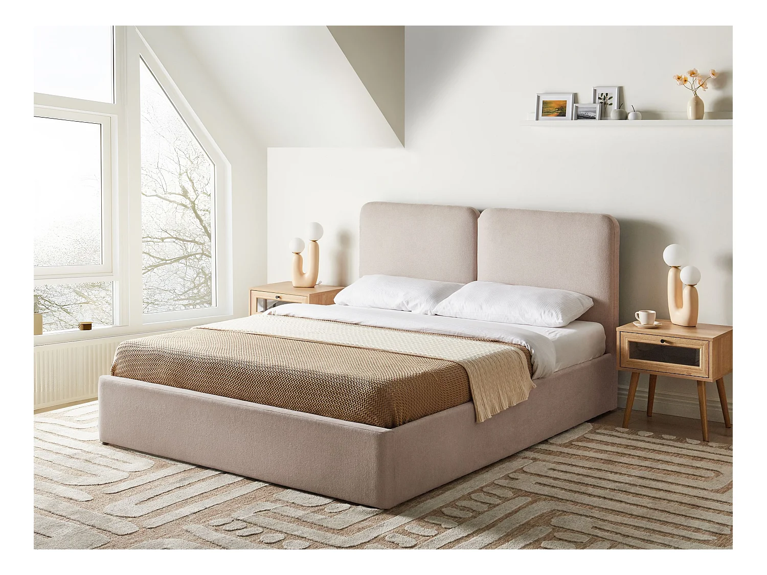 Lit ottoman Tissu ARBOIS 160 x 200 cm Beige