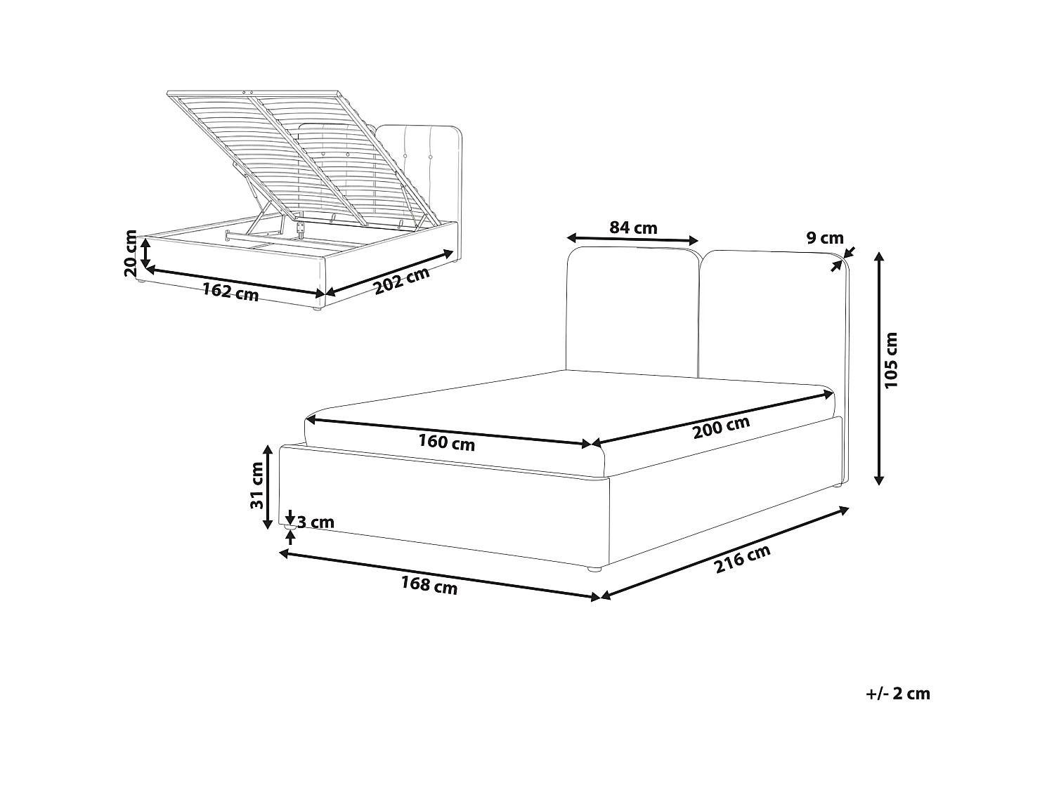 Lit ottoman Tissu ARBOIS 160 x 200 cm Beige