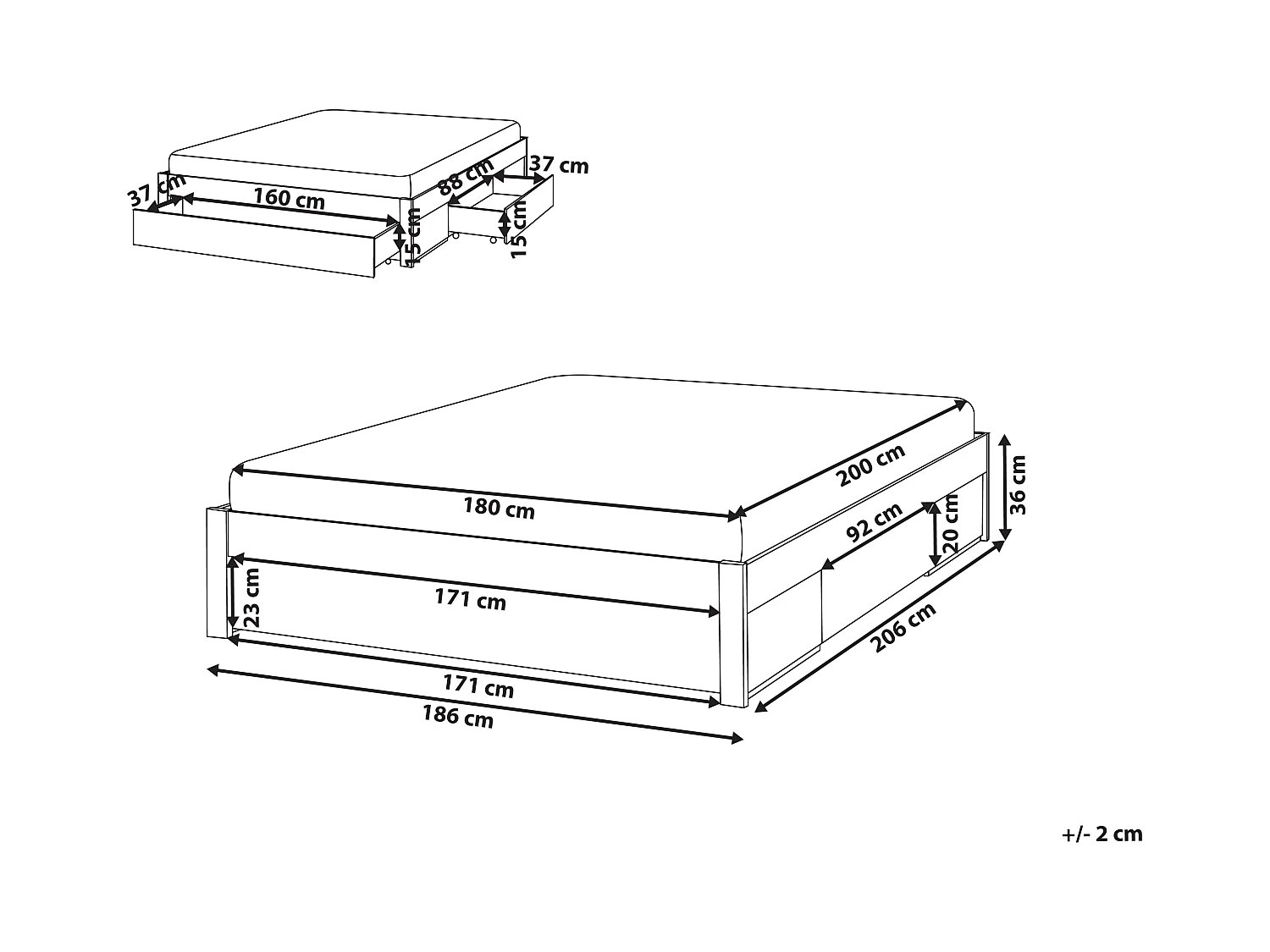 Lit avec tiroirs de rangement sans tête de lit Bois GIAT 180 x 200 cm Blanc