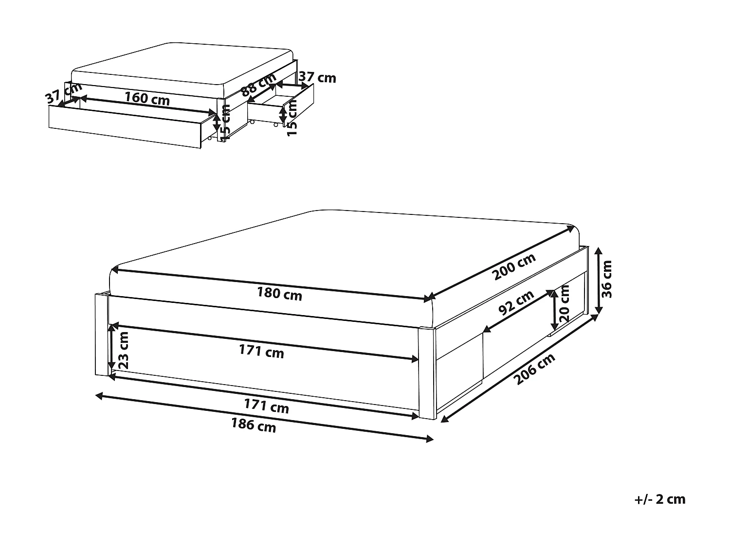 Lit avec tiroirs de rangement sans tête de lit Bois GIAT 180 x 200 cm Blanc
